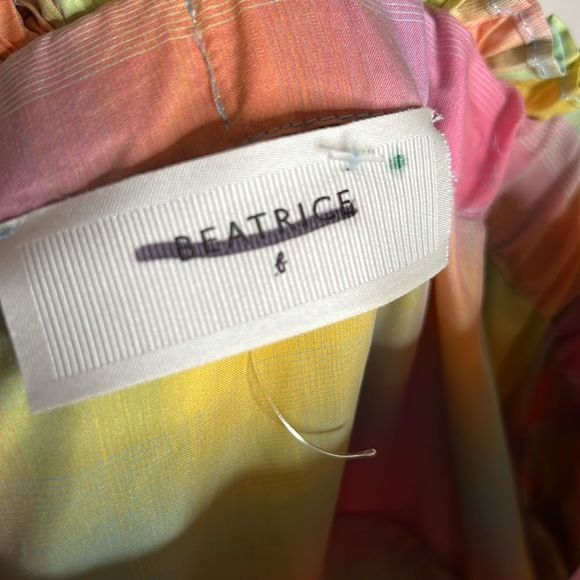 Anthropologie Beatrice B Rainbow Tiered Mini Dress Pleated Square Neck - Picture 5 of 5